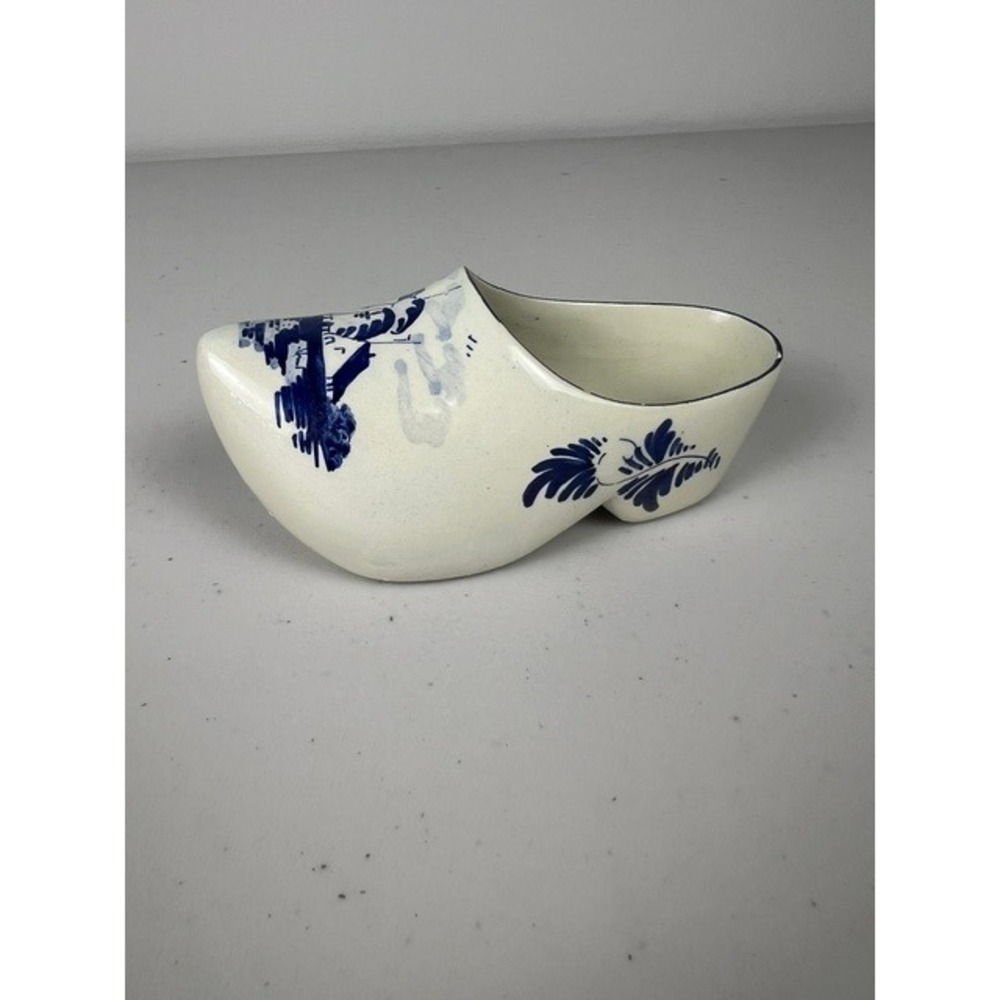 Delfts Holland Blue White Hand Painted Windmill Ceramic Clog Shoe B 84 Holland